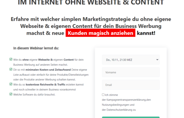 Erfahre mit welcher simplen Marketingstrategie du ohne eigene Webseite & eigenen Content für dein Business Werbung machst & neue Kunden magisch anziehen kannst!