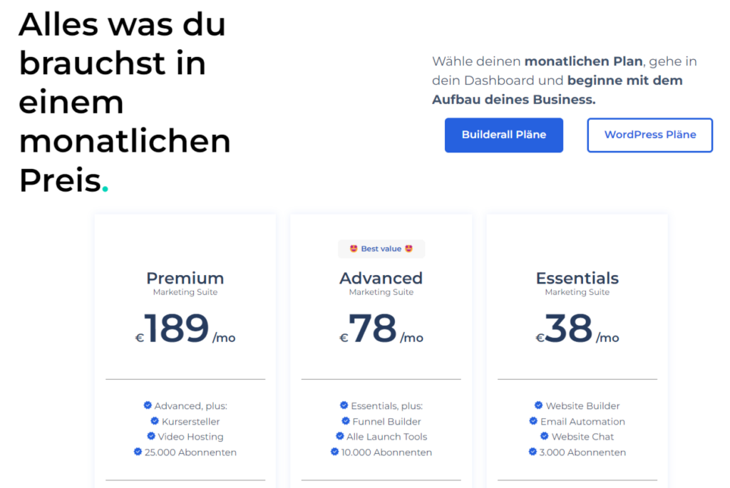 Builderall und Mailingboss Preise