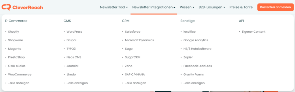 Cleverreach Integrationen