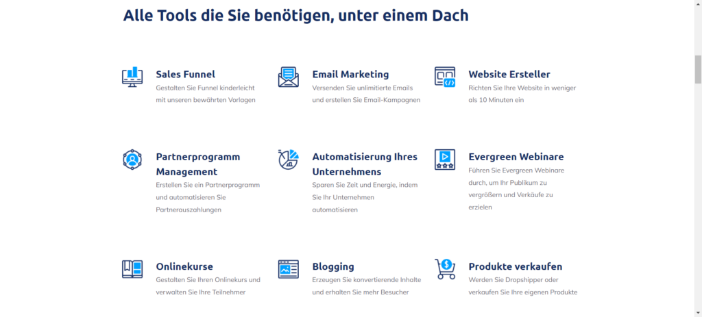Tools Übersicht Systeme.io funnel builder