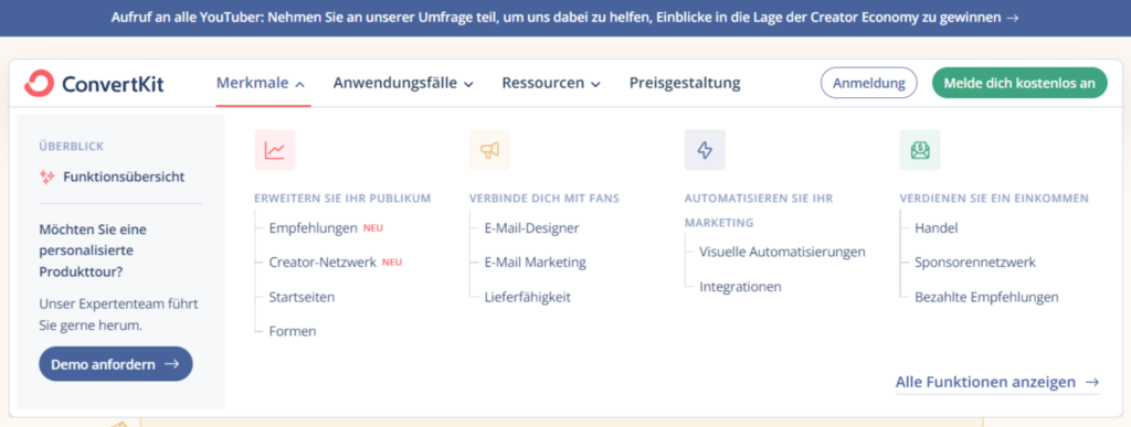 convertKit funktionen und features